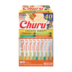 INABA Churu Cat Treats, Lickable, Squeezable Creamy Purée Cat Treat with Green Tea Extract & Taurine, 0.5 Ounces Each Tube, 40 Tubes, Chicken Variety Box