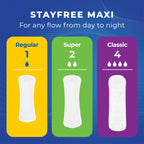 Stayfree Maxi Super Long Pads For Women, Wingless, Reliable Protection and Absorbency of Feminine Periods, 66ct