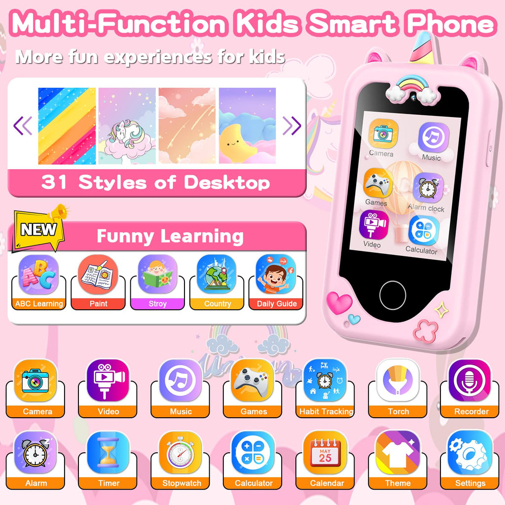 Kids Smart Phone for Girls Toys, Gifts for 3-10 Year Old Girls Boys Pink