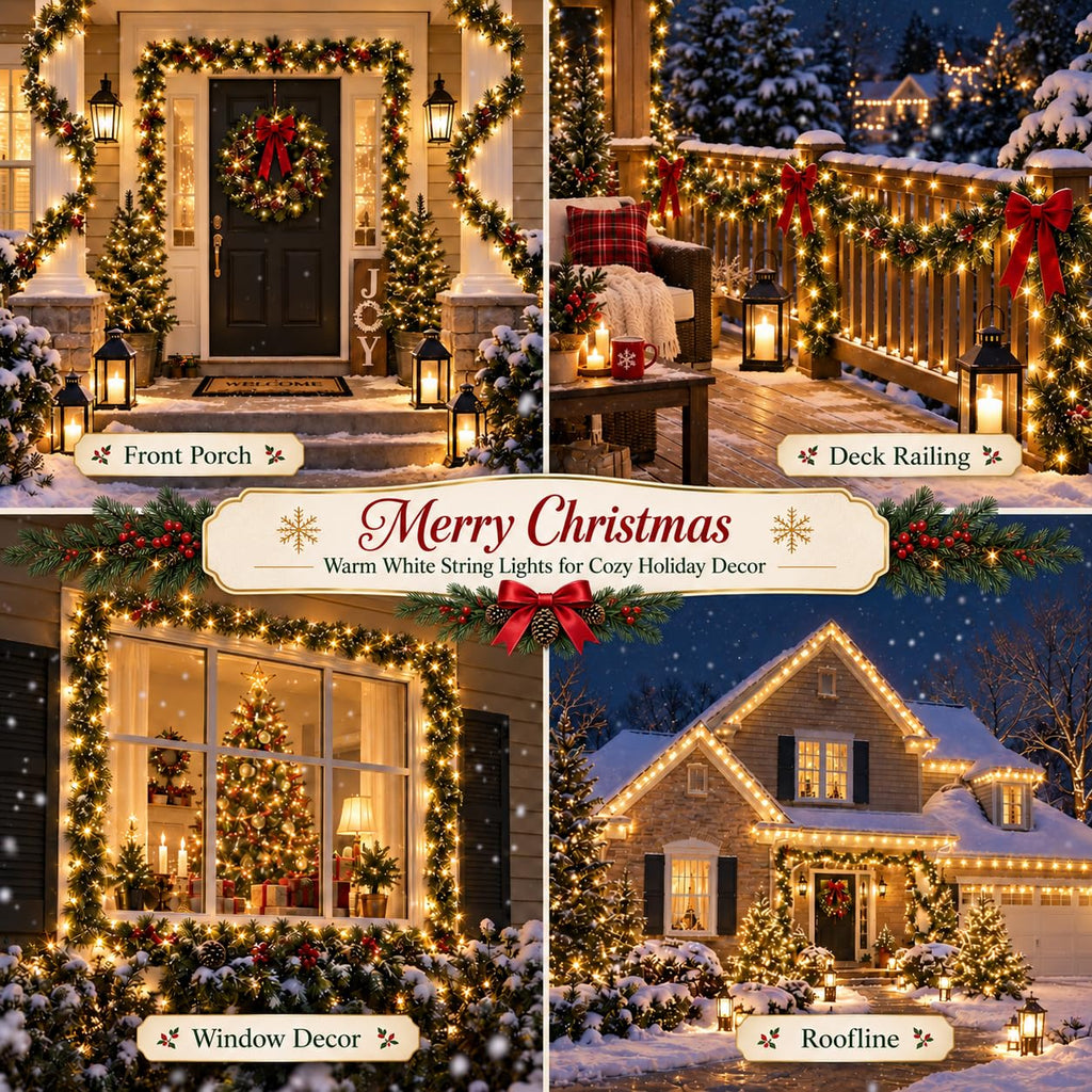 OZS Connectable 2-Pack 164Ft 400LED Christmas String Lights, Warm White