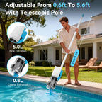 Cordless Pool Vacuum with Telescopic Pole, Powerful 30 GPM Suction, Advanced Dual Filtration, Replaceable Battery, 1H Runtime, Handheld Pool Cleaner for Above Ground and Inground Pools, Blue