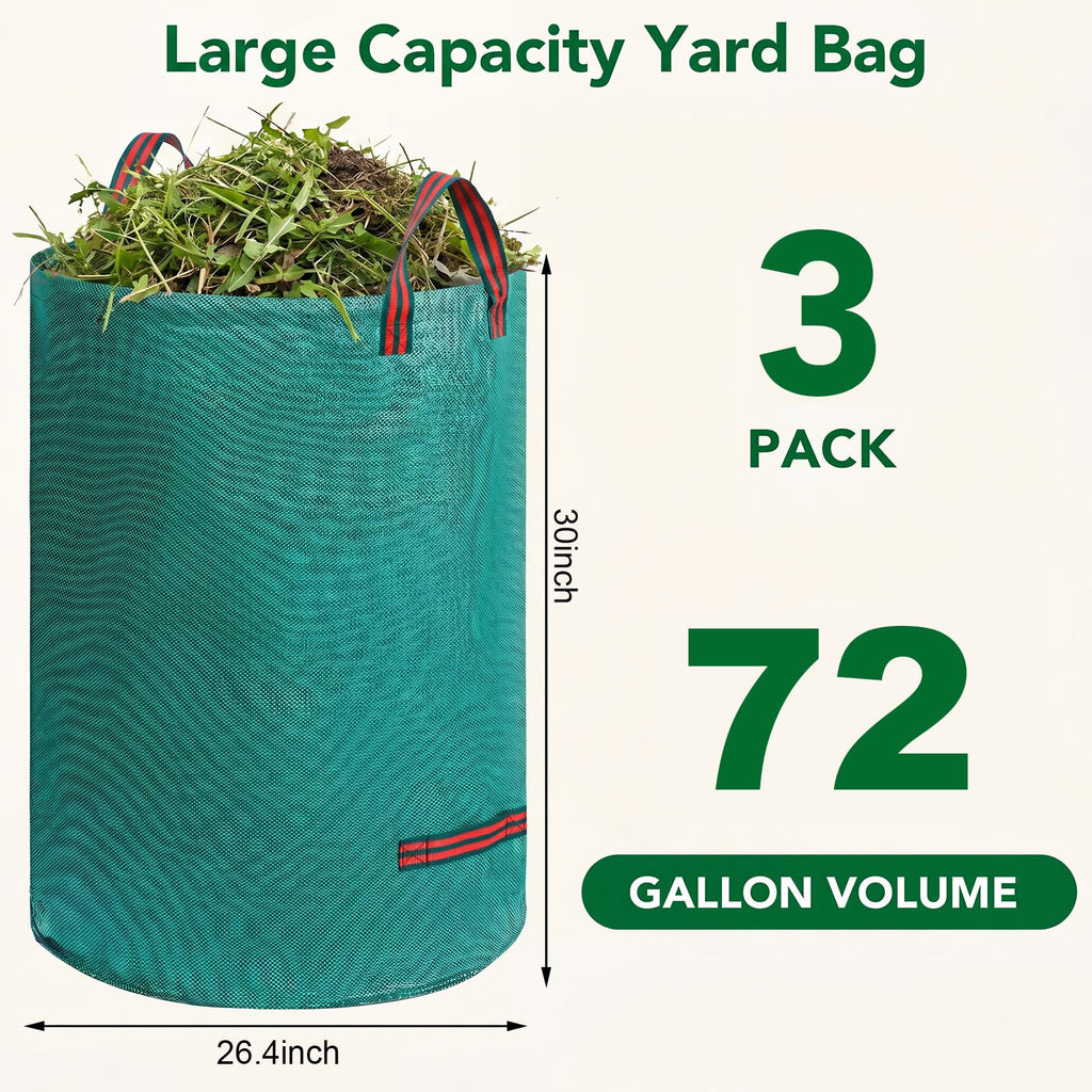 Dntorx 72-Gallon Lawn Leaf Bags, 3-Pack Reusable Yard Waste Bags