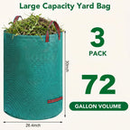 Dntorx 72-Gallon Lawn Leaf Bags, 3-Pack Reusable Yard Waste Bags