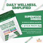 Optimal Human Superfood Greens Powder – 90+ Ingredient Blend with Lion’s Mane Supplement, Ashwagandha & Turmeric – Non-GMO, Soy-Free, Mushroom Supplements – 20 Sachets