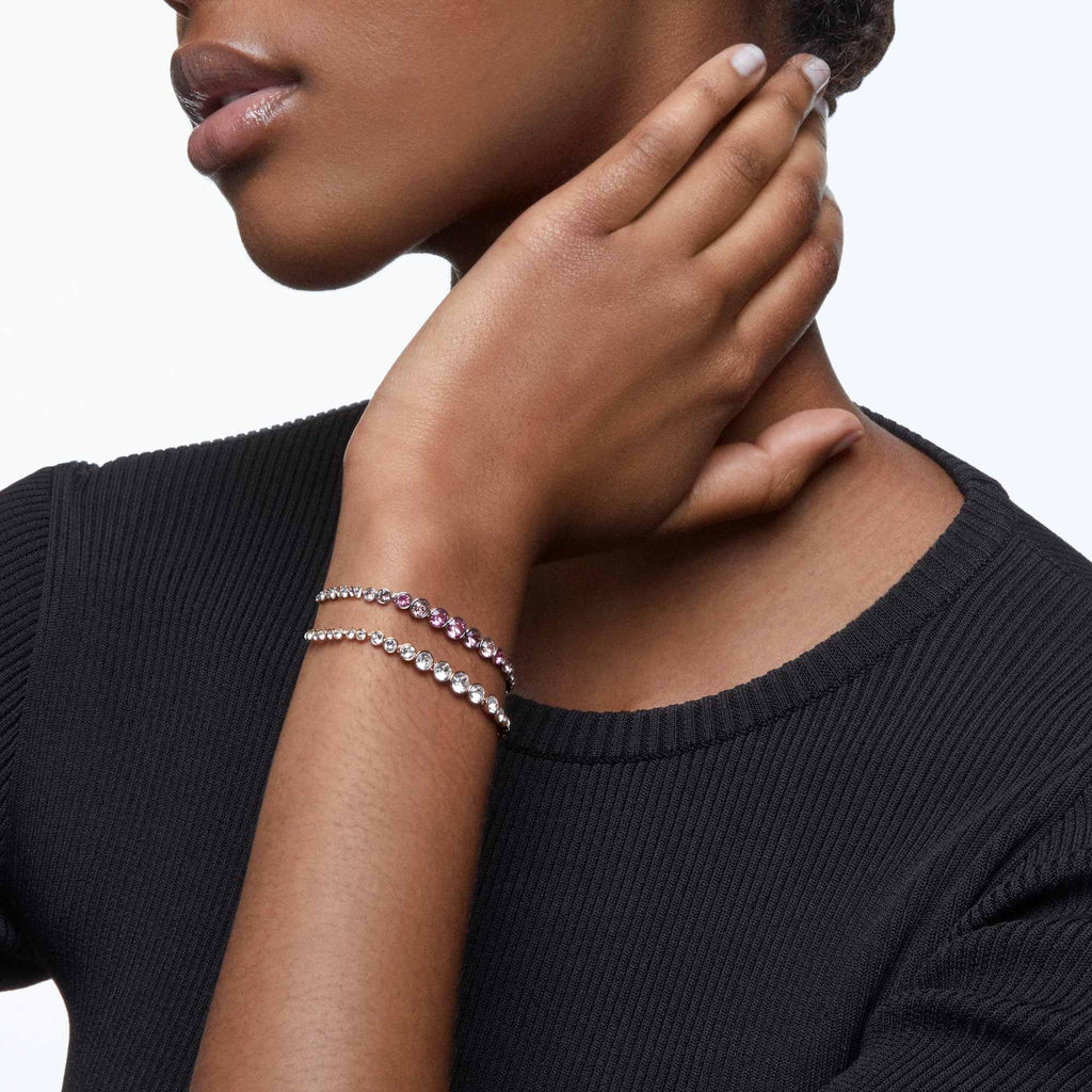 Swarovski Bracelet with White Crystal Details on a Rhodium-Finish Cuff Setting, Size M, Part of the Emily Collection