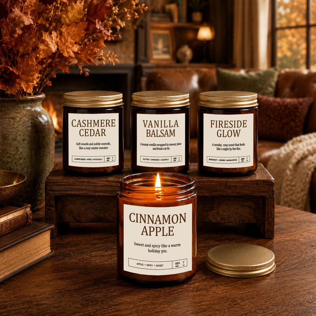 Fall and Winter Scented Candles, 4-Pack Soy Wax Gift Set, 28 oz Total