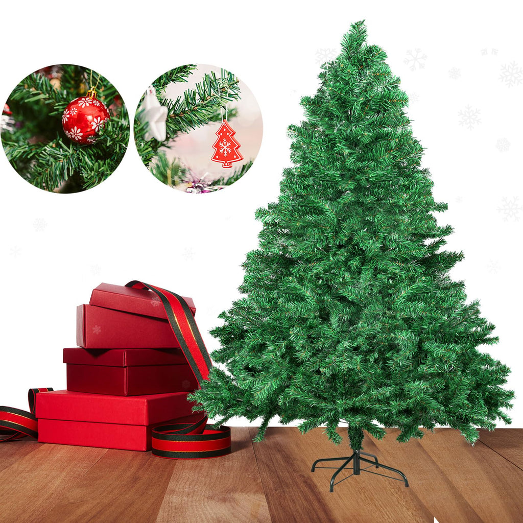 Artificial Christmas Tree, 1000 PVC Tips Full Hinged Spruce Tree with Foldable Metal Stand, Easy Assembly Xmas Tree for Home Office Holiday Party Decoration (Green, 7FT)