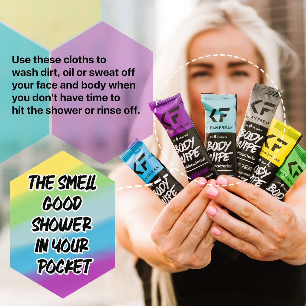 The Klean Freak Body Wipes - 12 count Individually Wrapped | Showerless Body Wipe for Women & Men | Sustainable Bodywipes for Gym, Travel, Camping | Mixed