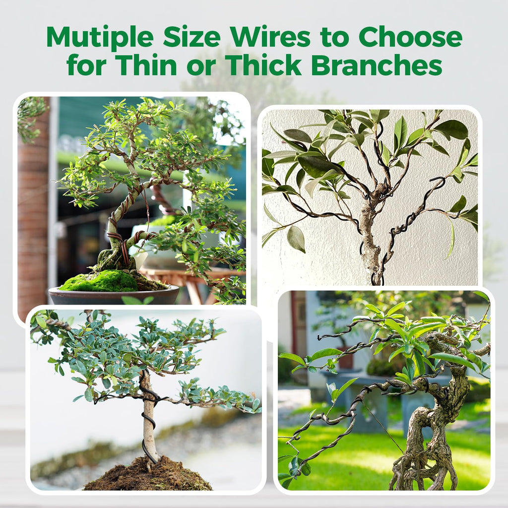 Bonsai Wire Kit with Cutter, Anodized Aluminum-189FT 7 Rolls 5 Sizes 1-3mm