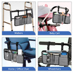 FINPAC Wheelchair Side Storage Bag w/Cup Holder, Wheelchair Armrest Accessories Pouch with Pen Slot and Reflective Strips for Power Walkers, Rollators, Seniors - Gray