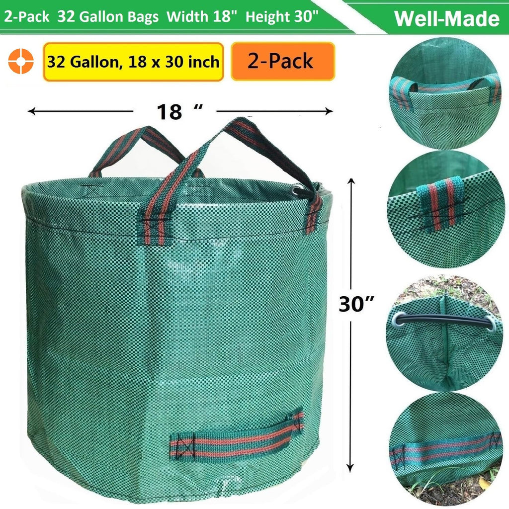 Standard 2-Pack 32 Gallon Lawn Garden Bags Big (D18,H30 in) Yard Waste Bags W/Gardening Gloves for Leaf Bag,Grass Clippings,Yard Debris Bin,Camping Trash Container,Recycling Bin,Laundry Bag 4 Handles