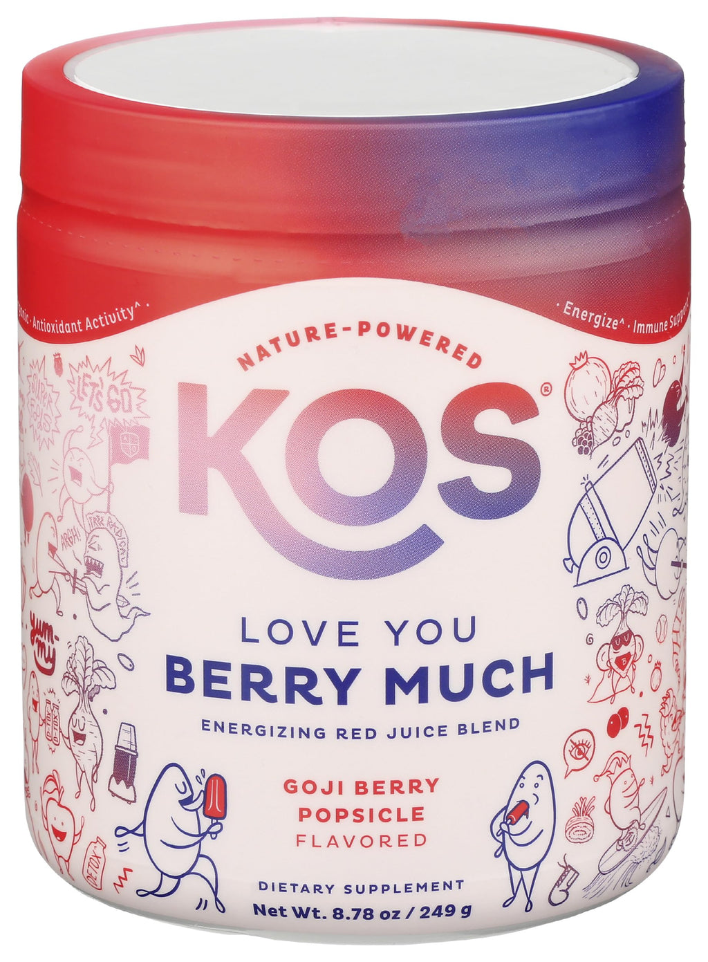 KOS Reds Superfood Powder for Antioxidants - USDA Certified Organic Beet Root, Goji Berries, Acai, Pomegranate, Coconut Water & Digestion Enzymes- Goji Berry Popsicle Flavor Juice Mix - 28 Servings