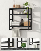 Galood Over The Toilet Storage Bathroom Shelves Wall Mounted 3 Tier Space Saver Corner Shelf Organizer Bamboo Towel Rack Toilet Paper Cabinet with Hanging Rod Black