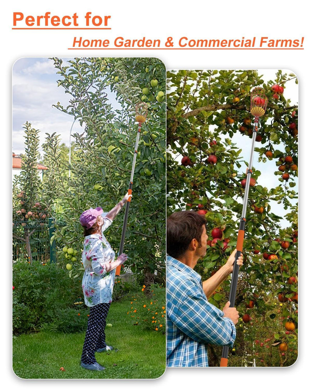AgiiMan 28 Reach Fruit Picker with Telescopic Extension Pole, 5 to 20 FT Fruit Picker Pole Lightweight and Sturdy Aluminum Telescopic Pole, Easy to Assemble Fruit Picking Basket