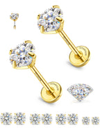 GEMQUEEN 8 PCS Moissanite ＆ G23 Titanium Flat Back Earrings Hypoallergenic