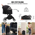 Bicystar Pet Stroller for Small Medium Dogs Cats Up to 45 lbs, Travel Lite Collapsible, All Terrain 4 Wheels for Jogging, Running, Grey