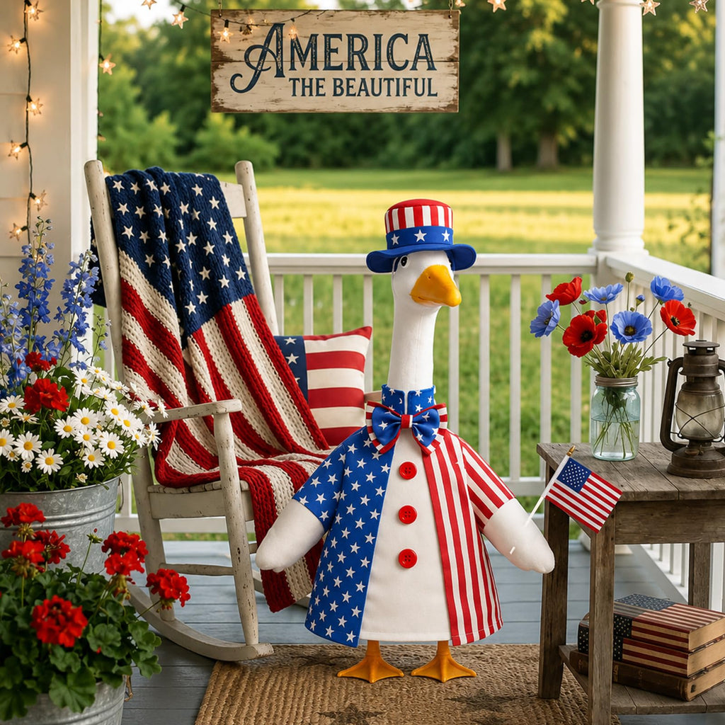 ENBOFID 4th of July Porch Goose Outfits, Patriotic Goose Outfits Costume for 23inch Plastic Cement Statue, Independence Day Goose Outfits Clothes for Outdoor Garden Patio Decor