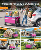 Collapsible Wagon Cart with Wheels, 220LBS for Grocery Shopping Camping