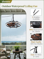 Fanbulous Outdoor Ceiling Fans with Light for Patios, 24" Weatherproof Plug in Ceiling Fan, Gazebo Fan Remote&APP Control, 3CCT Dimmable, Caged Ceiling Fan with Hanging Hook for Porch, Pergola, Canopy