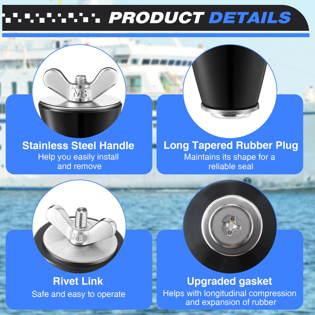 Dunkive 4 Pcs 1'' to 1 1/2'' 7-10 Universal Pool Winterizing Plug, Rubber Stopper & Stainless Steel Head, Swimming Pool Winter Expansion Plugs for Preventing Leaks & Cracking Plumbing