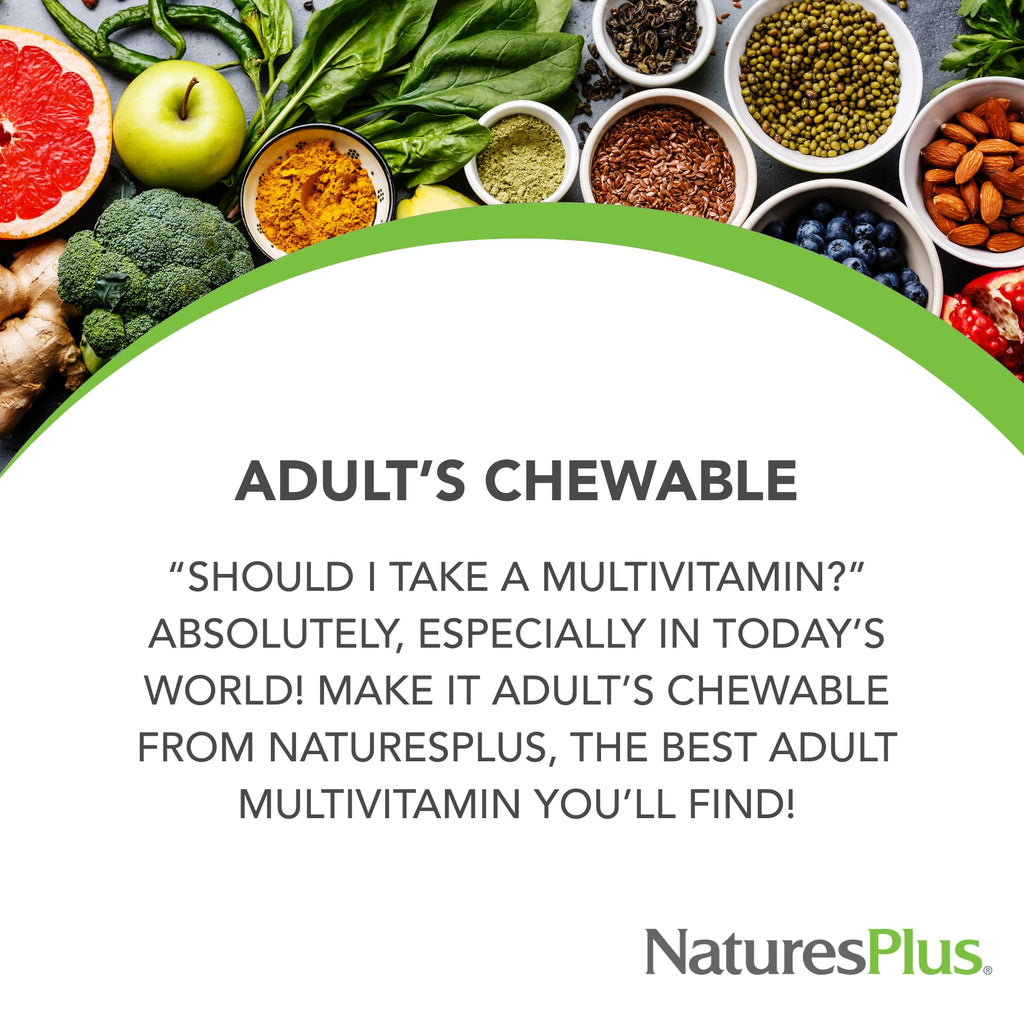 NaturesPlus Adult's Chewable, Pineapple Flavor - 90 Tablets - Multivitamin & Mineral - Vegan, Gluten Free - 90 Servings