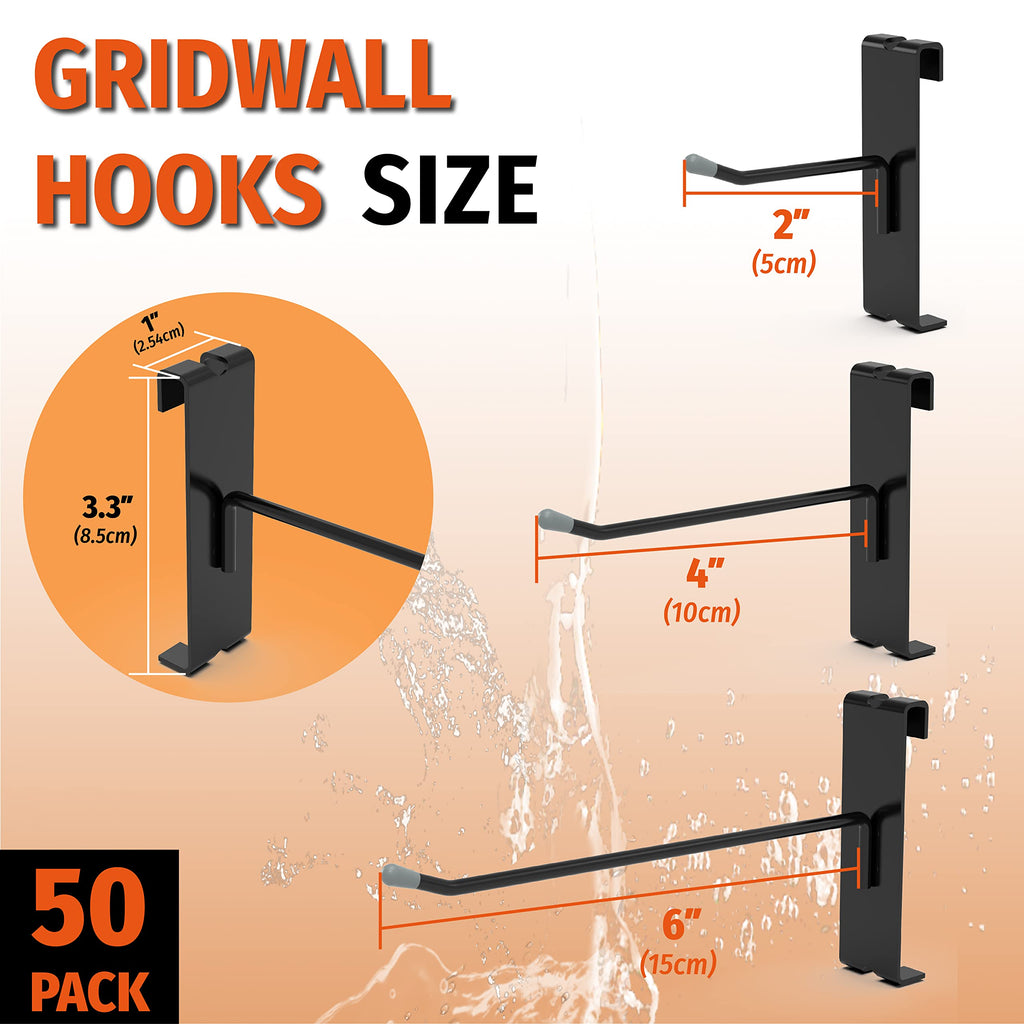 HUHOLE 50 Pack Gridwall Hooks 4 Inch – Black Metal Display Hangers for Wire Grid Panel – Heavy Duty Retail Store Fixtures, Garage Organizer, Craft Fair & Jewelry Rack (20lbs Capacity)