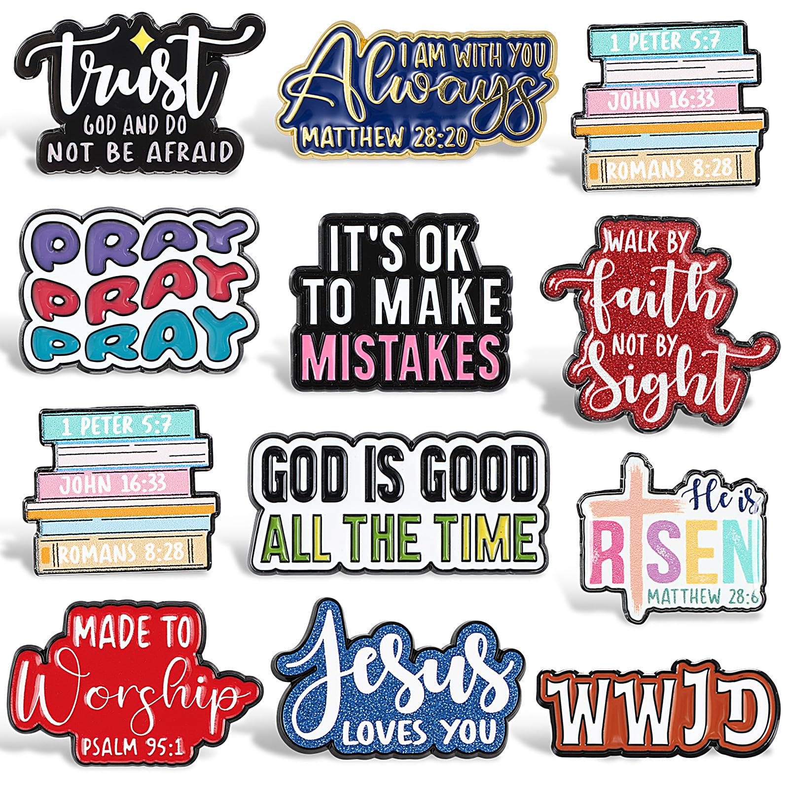 Huquary 36 Pcs 36 Pcs Bible Lapel Pin Set Christian Faith Enamel Pins Jesus Verse Lapel Religious Gifts Christ Bible Verses Gifts