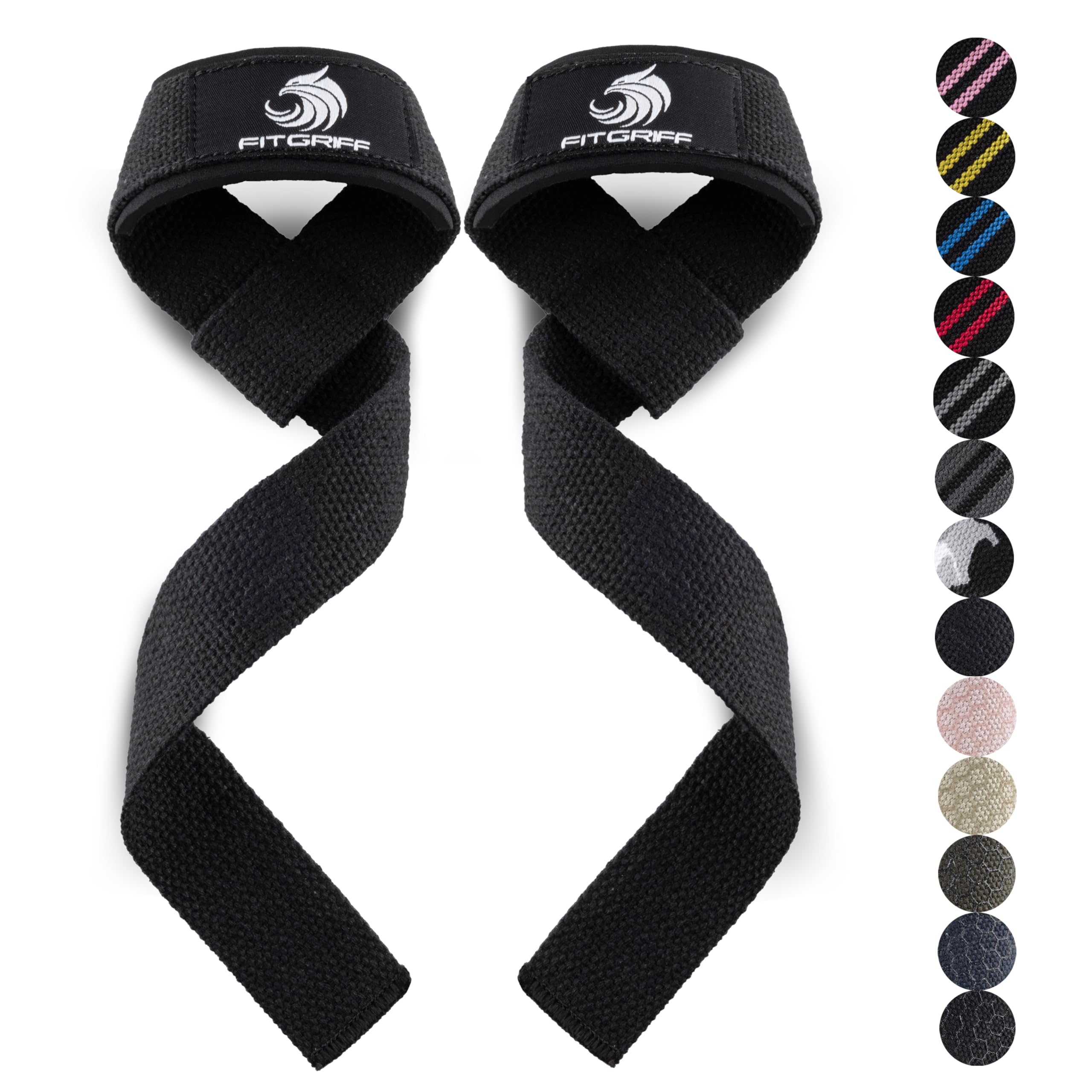 Fitgriff�� Lifting Wrist Straps for Weightlifting, Gym, Deadlift, Workout (Made of Premium Cotton & Padded) - Men & Women (XS, Black-Original)