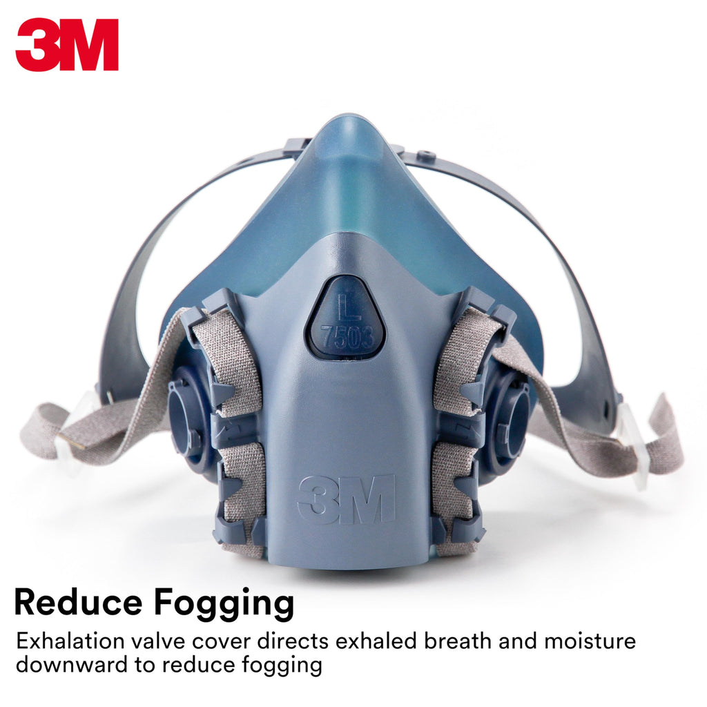 3M Reusable Respirator Half Facepiece 7503, NIOSH, 3M Cool Flow Valve, Dual Airline Supplied Air Compatible, Integrated Dropdown Suspension, Bayonet Connections, For Chemical Handling, Painting, Large