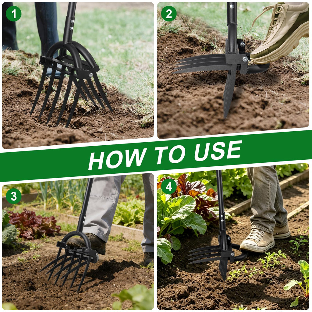REILEIHODE Broad Fork Garden Tool, 63" Heavy Duty Broadfork Hand Tiller with Double 5+4 Sharp Tines, Garden Pitchfork with Ergonomic D-Shaped Handle, Spading Dig