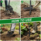 REILEIHODE Broad Fork Garden Tool, 63" Heavy Duty Broadfork Hand Tiller with Double 5+4 Sharp Tines, Garden Pitchfork with Ergonomic D-Shaped Handle, Spading Dig