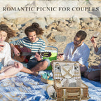 31Pcs Picnic Basket Set for 4 with Insulated Liner and Waterproof Blanket Wine Pouch, Large Wicker Picnic Hamper for Camping,Outdoor,Valentine Birthday Christmas for Couples