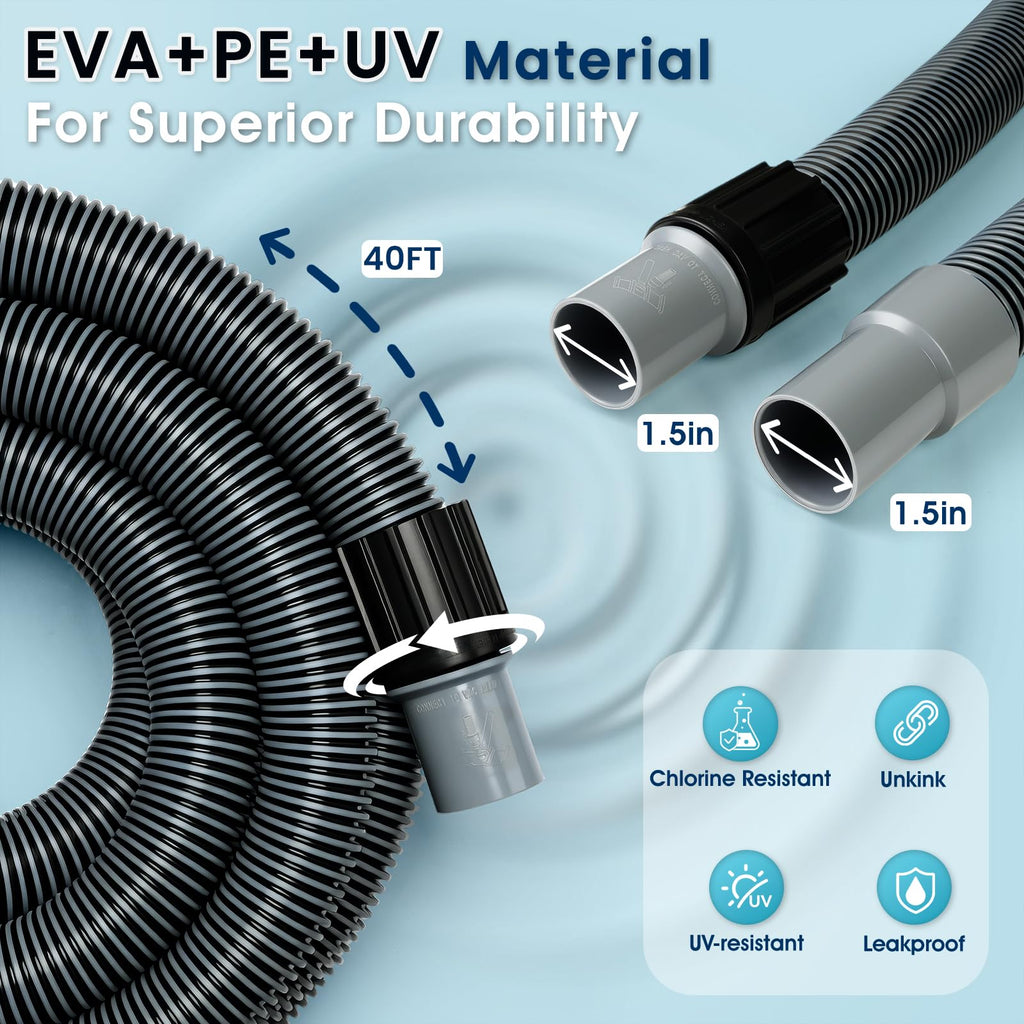Sepetrel Manual Pool Vacuum Hose 1-1/2" x 25ft, Kink-Free Swivel Cuff Heavy Duty Spiral Wound Pool Cleaner Hose for Inground & Above Ground Pools, Skimmer,Not for Automatic Cleaners
