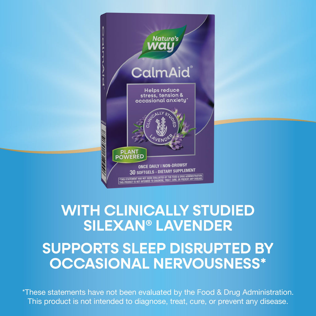 Nature's Way CalmAid Lavender Oil Supplement for Calm & Stress Support*, Clinically Studied Silexan Lavender Oil, Non-Drowsy, Daily Softgels, 30 Count