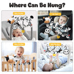 Spiral Car Seat Baby Toys 0-6 Months, Infant Carseat High Contrast Sensory Toys Hanging Stroller Accessories, Newborn Gifts for Baby Boys Girls Essentials, Cute Black and White Cow