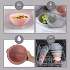 COOK WITH COLOR Mixing Bowls with Lids - 12 Piece Plastic Nesting Bowls Set includes 6 Prep Bowls and 6 Lids, Non Slip Bottom and Embossed Design - Microwave Safe (Pink)