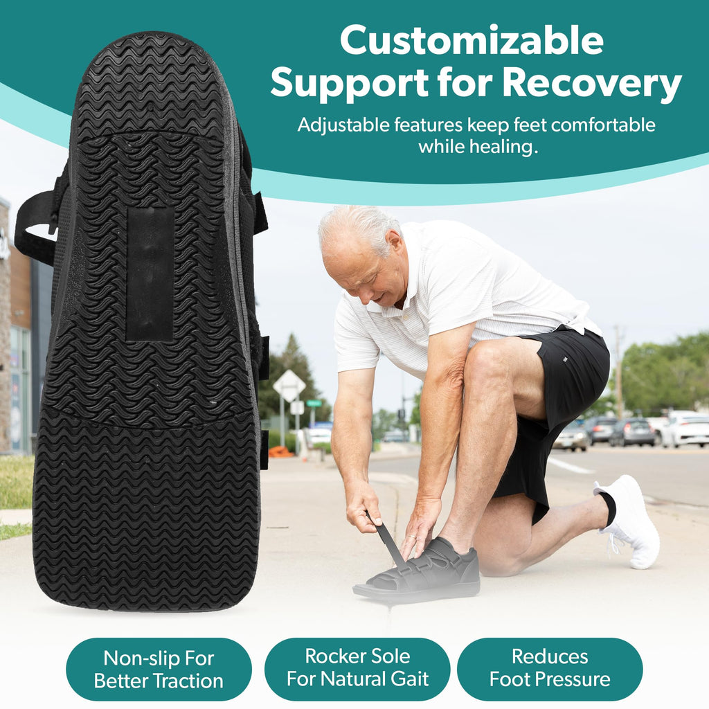BraceAbility Post Op Shoe - Adjustable Orthopedic Medical Walking Boot for Broken Foot, Broken Toe, Stress Fracture and Injuries, Universal Cast Shoe for Men and Women After Foot Surgery (M - Female)