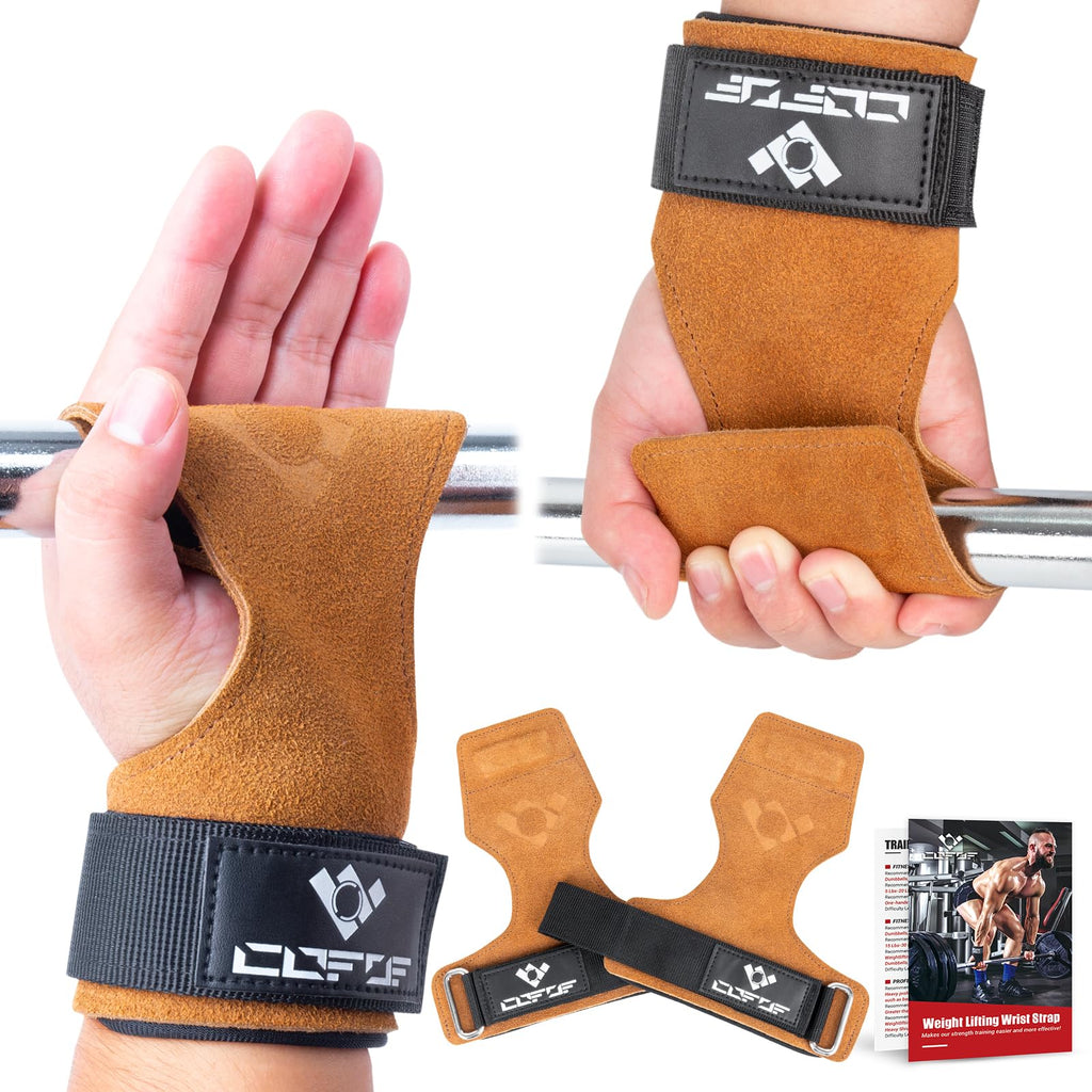 COFOF Weight Lifting Wrist Strap,Double Layer Leather Weightlifting Wrist Strap for Deadlift and Powerlifting, Adjustable Neoprene Padded Gym Workout Lifting Wrist Hooks for Men/Women(Pair)