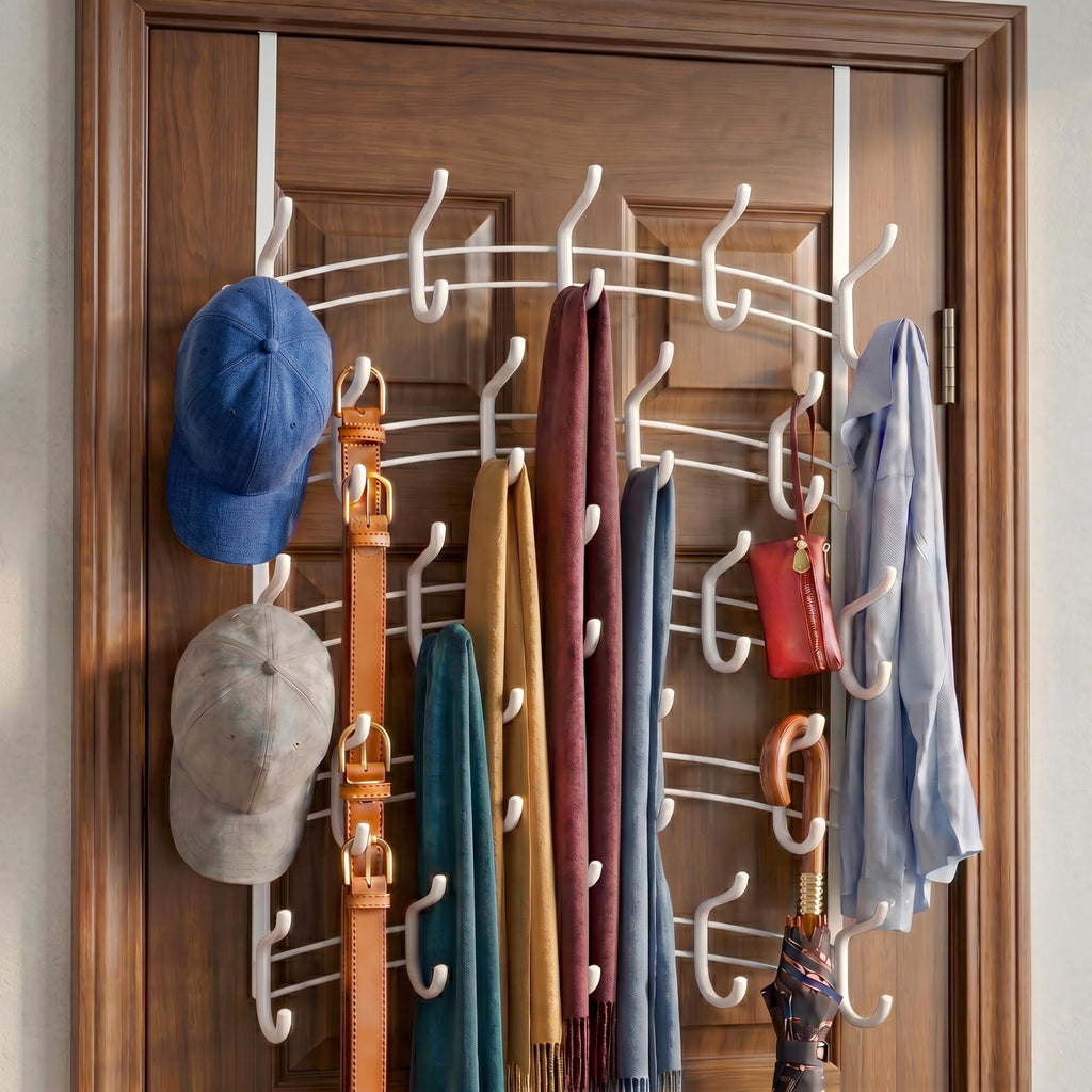 LYNK Professional® Home™ Over the Door Hooks - 46 Hook – Over the Door Coat Rack - Over the Door Hanger - Hanging Towels or Clothes - Bathroom, Bedroom, Laundry Room - Lifetime Ltd. Warranty, White