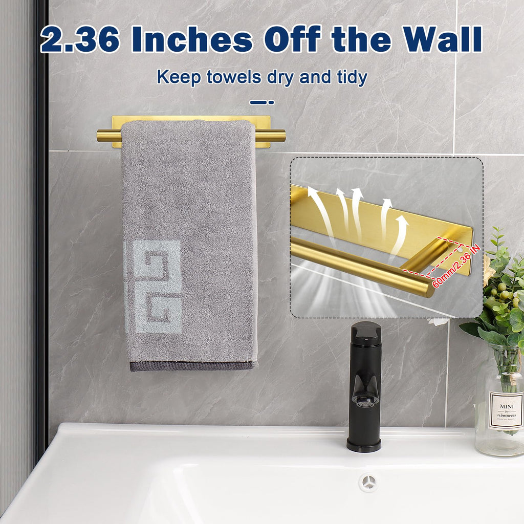 NearMoon Self Adhesive Hand Towel Holder/Towel Ring, Stainless Steel Hand Towel Bar Rustproof Stick on Wall-Towel Rack for Bathroom/Kitchen, 9 Inch Round Adhesive and Wall Mounted (Brushed Gold)