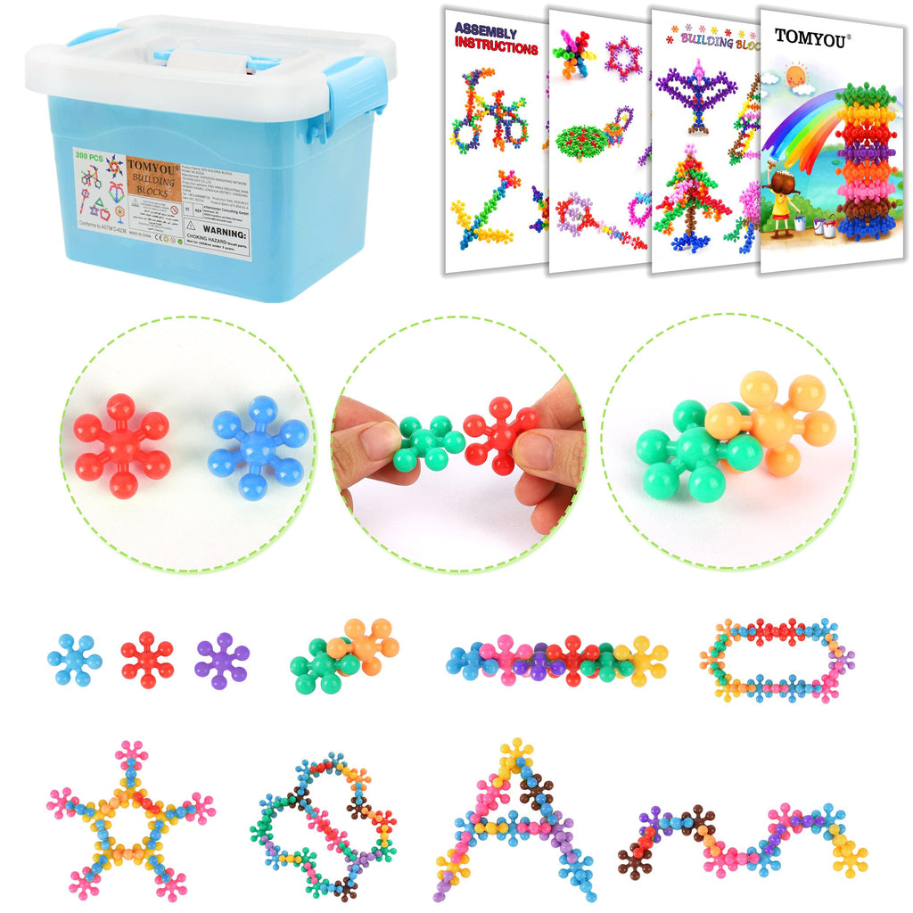 TOMYOU 300 Pcs Building Blocks Kids STEM Toys Educational Sets Interlocking Plastic for Preschool Boys and Girls Aged 3+, Safe Material Creativity