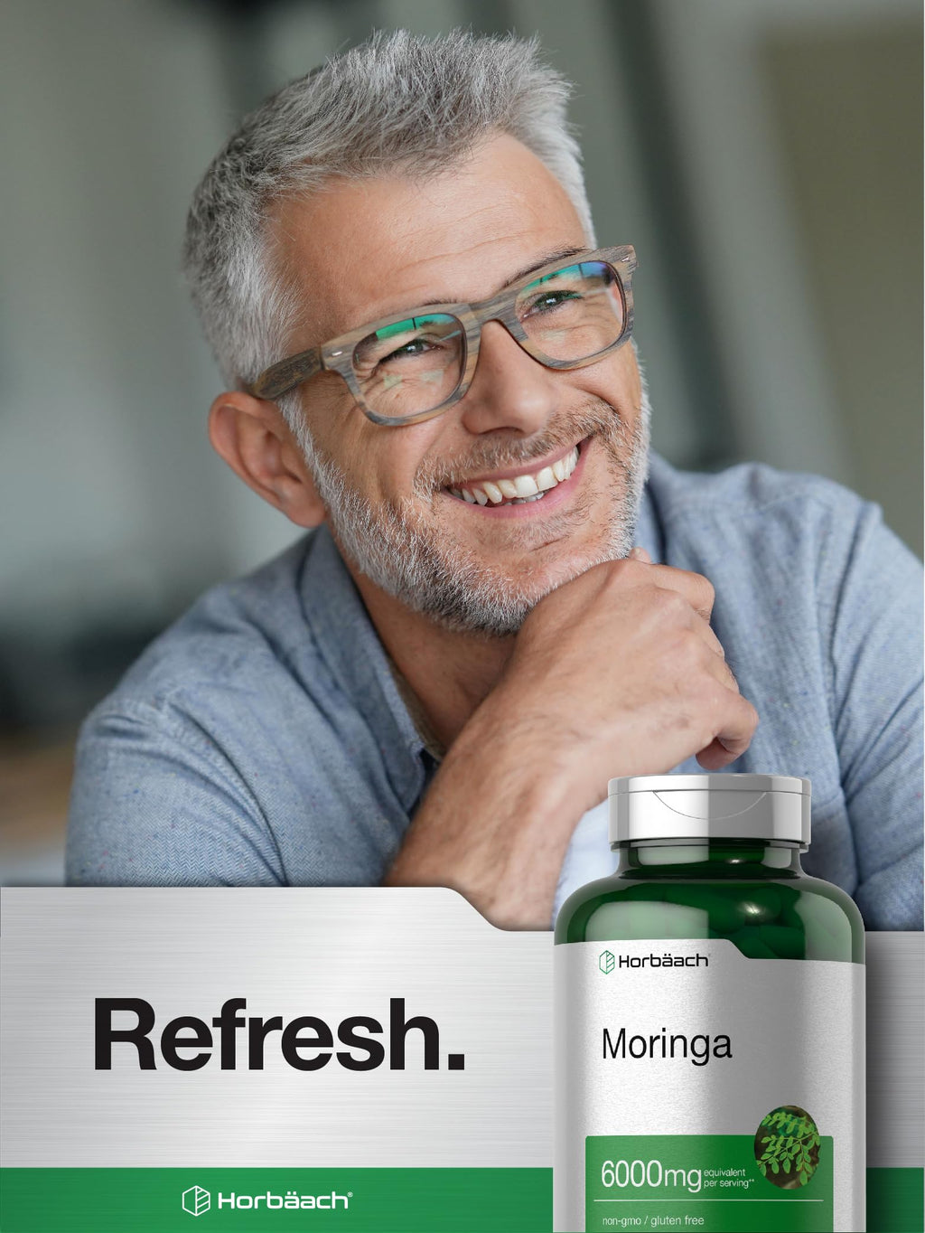 Horbäach Moringa Oleifera | 300 Powder Capsules | Non-GMO and Gluten Free Extract Formula | Complete Green Superfood
