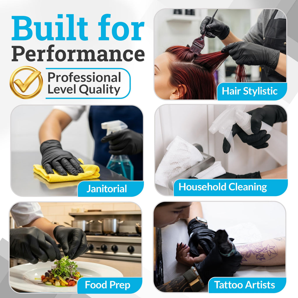 Hand-E Touch Black Nitrile Disposable Latex Free & Powder Free Gloves Small, 200 Count - BBQ, Tattoo, Hair Dye, Cooking & Mechanic Gloves