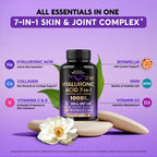 Hyaluronic Acid Supplements 1000 mg - Collagen | MSM | Boswellia | Vitamin D3, C & E - Hyaluronic Acid Capsules - Skin Hydratation & Joint Comfort Support - 7-in-1 Complex - Made in USA - 120 Capsules