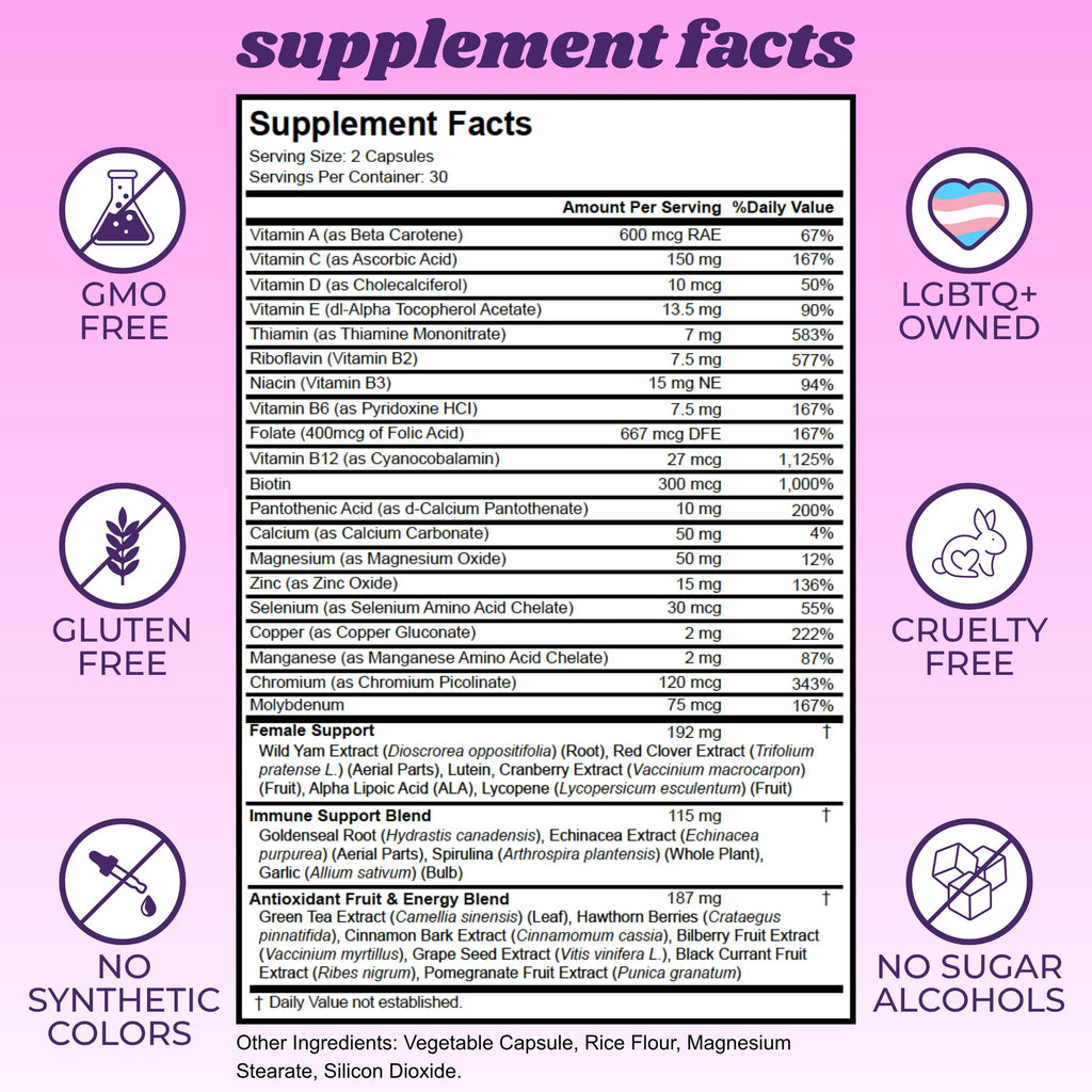 Feminify HRT+ Capsules for Estrogen - Top Bottom Curves Hair Skin Nails Femininity Enhancement - Formulated for MTF Trans Women - 60 Count