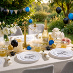 Goodluck 350 Piece Graduation Gold Plastic Dinnerware Set for 50 Guests, Congrats Grad Disposable Plates Include: 50 Dinner Plates, 50 Dessert Plates, 50 Cups, 50 Pre Rolled Napkins with Silverware