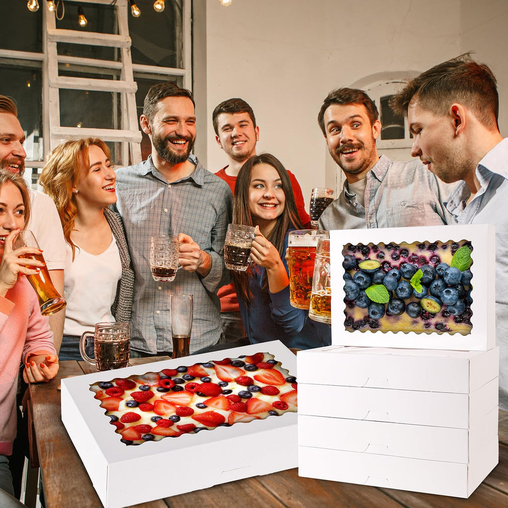 PFAMKEER 24pcs Cookie Boxes,14x10x2.5 Inch Large Bakery Boxes with Window for Pies Chocolate Strawberries Muffins Donuts Pastry Dessert Christmas(White) (White, 14 * 10 * 2.5inch/24pcs)