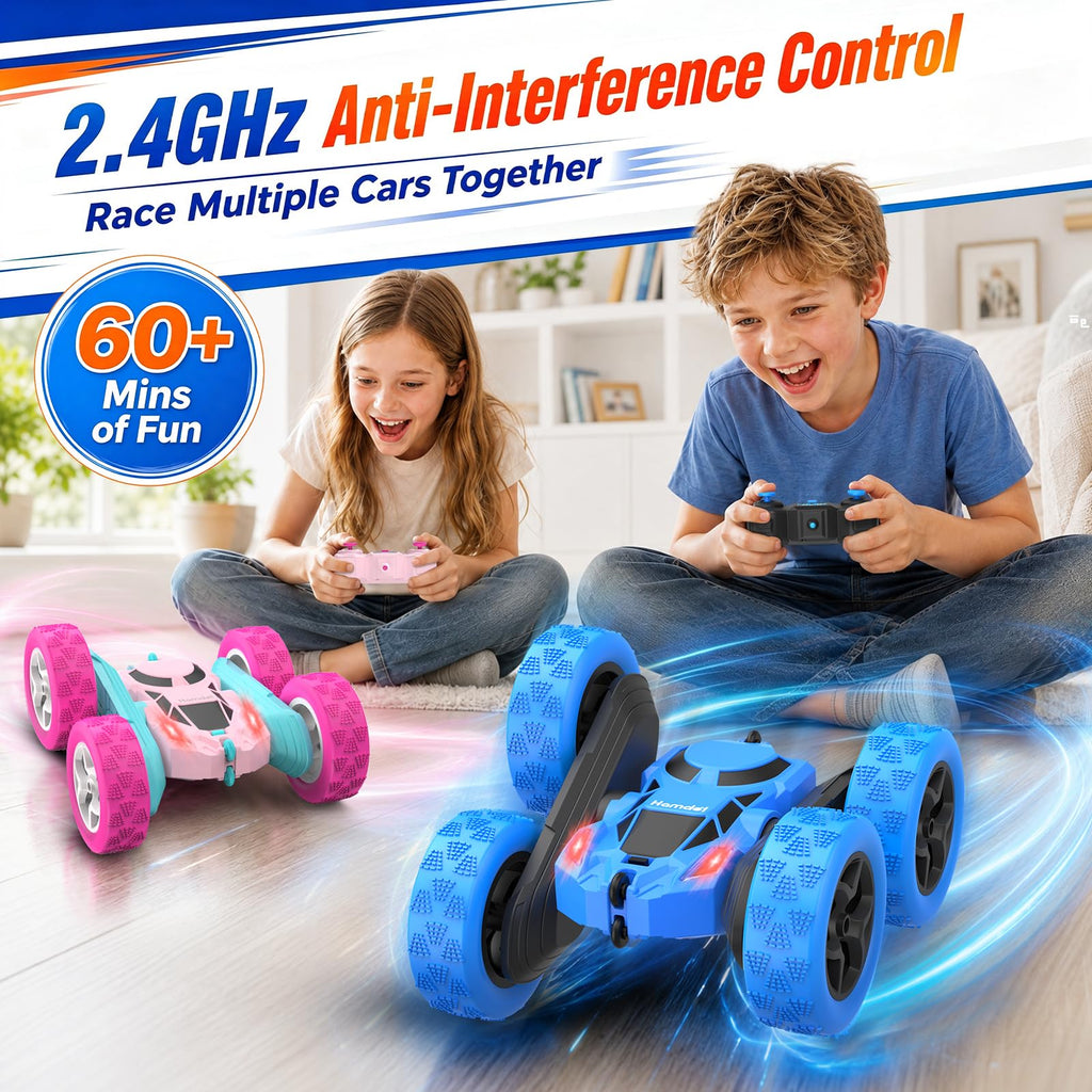 Hamdol Pink Remote Control Car for Girls, 360° Flipping Stunt Car with LED Headlights, Rechargeable 4WD Electric Toy Vehicle, Princess Gift for 6 7 8 9 10 11 Year Old Girls, Birthday & Christmas Toy