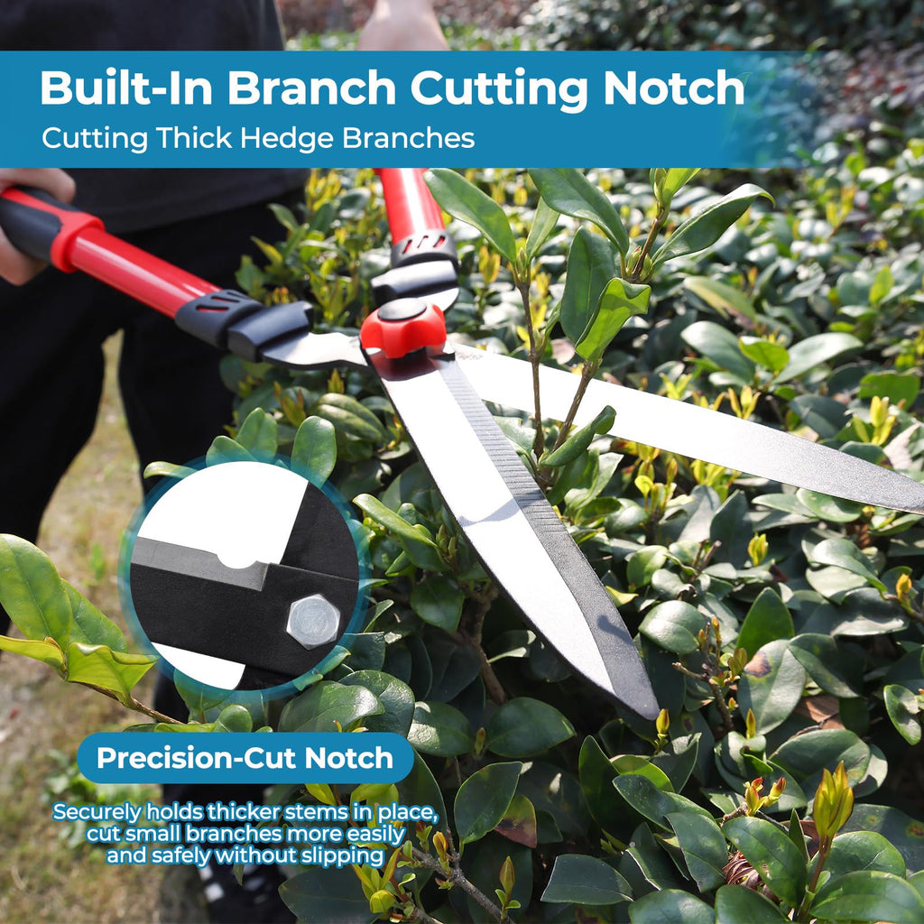 Hedge Shears, Sharp Hedge Clippers for Gardening, 21 inch High Carbon Steel Manual Hedge Trimmer with Ergonomic Anti-slip Handle, Labor-saving Long Garden Shears for Shrubs Bushes Lawn Yard Trimming