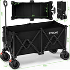 Beach Wagon Carts Foldable 580LBS Collapsible Wagon with Big All-Terrain Wheels for Sand 340L Heavy Duty Utility Carts with Cup Holders for Garden, Camping, Grocery, Black